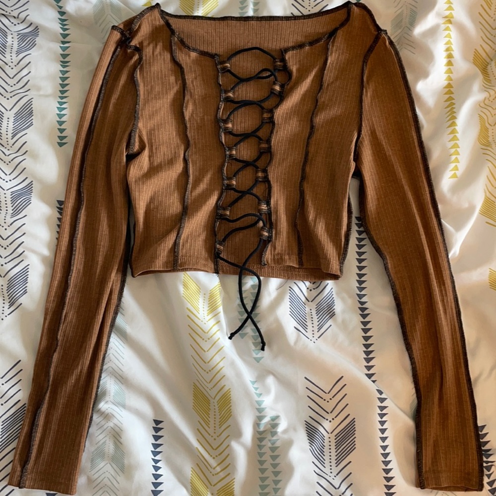 Cute brown lace up crop top